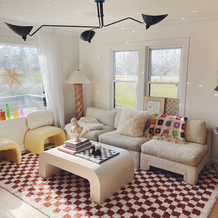 Walker Checkered Burnt Orange/Cream Shag Area Rug AllModern Rug Size: Rectangle 7'10" x 10'