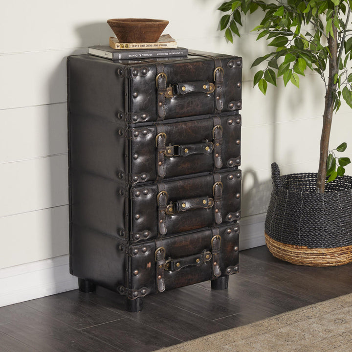 Urbana 4-Drawer Accent Chest with Buckle Straps & Gold Stud Accents Steelside™
