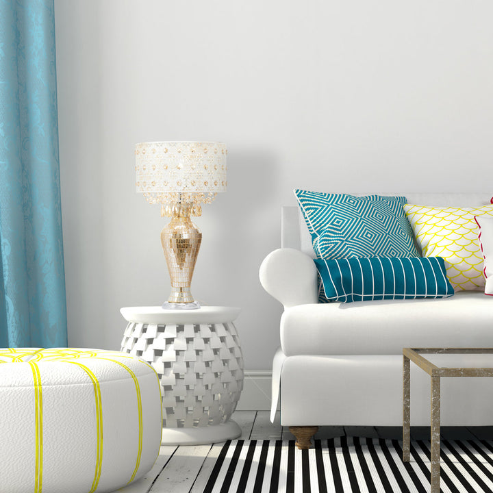 Wedgeworth 25"H Jeweled Metal and Mosaic Base Table Lamp with Cascading Crystals Willa Arlo™ Interiors