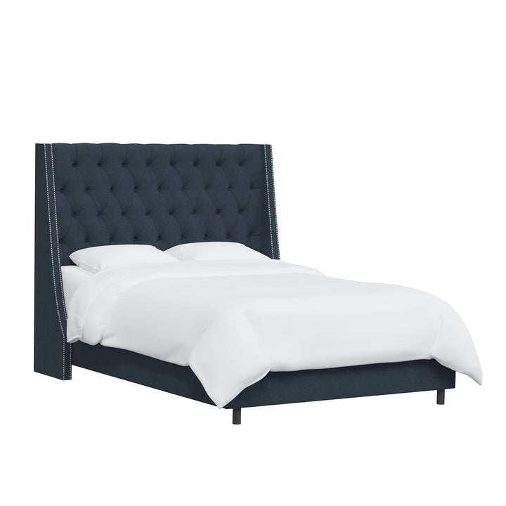 Annabel Upholstered Wingback Bed Kelly Clarkson Home Size: Full Body Fabric: Classic Navy Linen