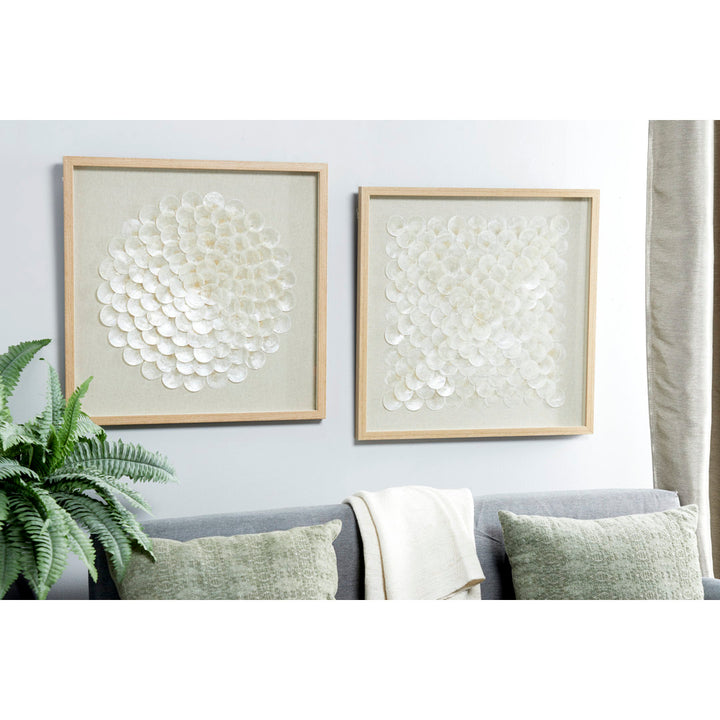 2 Piece Cream Shell Handmade Overlapping Shells Geometric Shadow Box with Canvas Backing Set Sand & Stable™