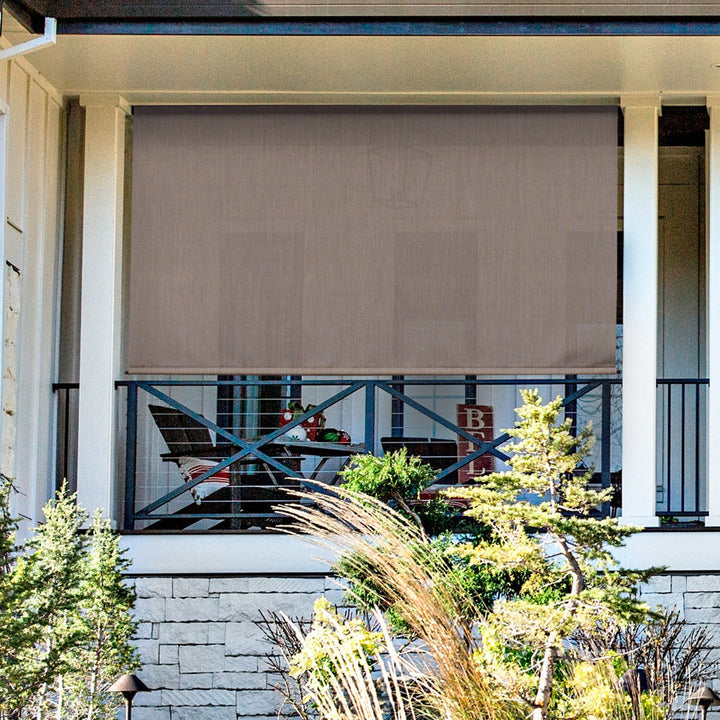 Hillhouse Semi-Sheer Outdoor Roller Shade Symple Stuff Color: Sandstone Blind Size: 84"W x 96"L