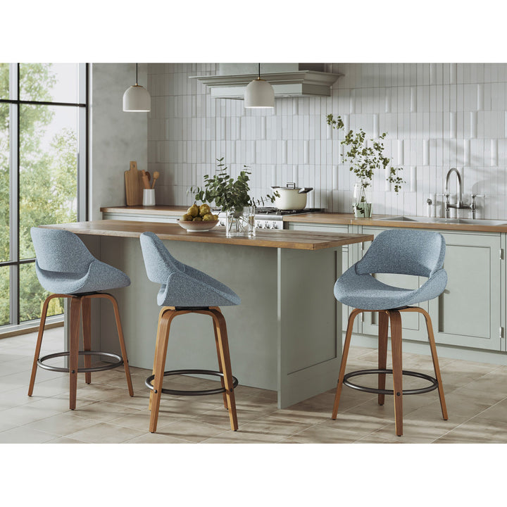 Lakyia Upholstered Bar & Counter Stool with Round Footrest George Oliver Upholstery: Blue, Seat Height: Bar Stool (30" Seat Height)