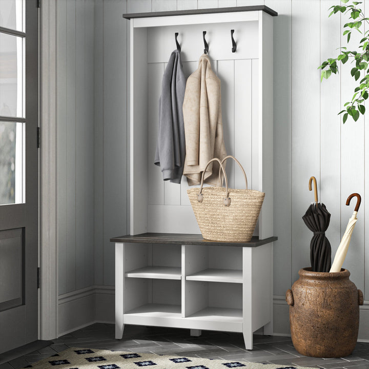 Cleobury Hall Tree with Bench and Shoe Storage Laurel Foundry Modern Farmhouse® Color: White