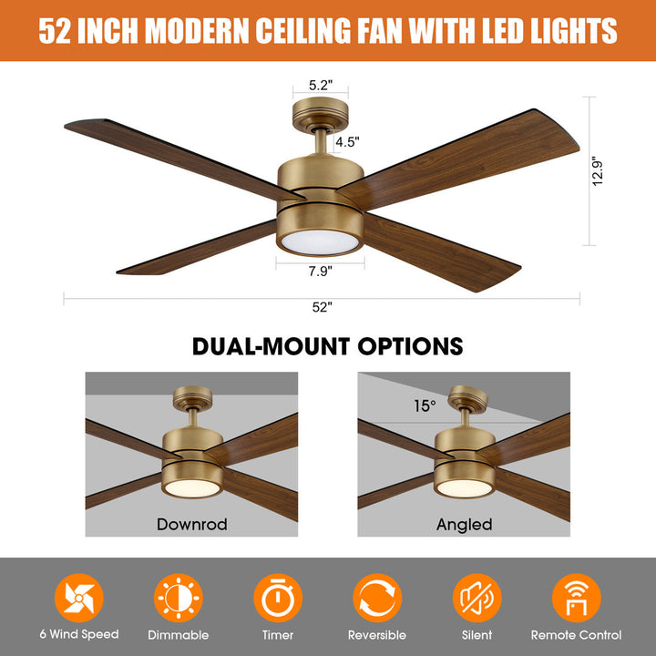 52" 4 - Blade Ceiling Fan With LED Lights And Remote Control Included Wade Logan®