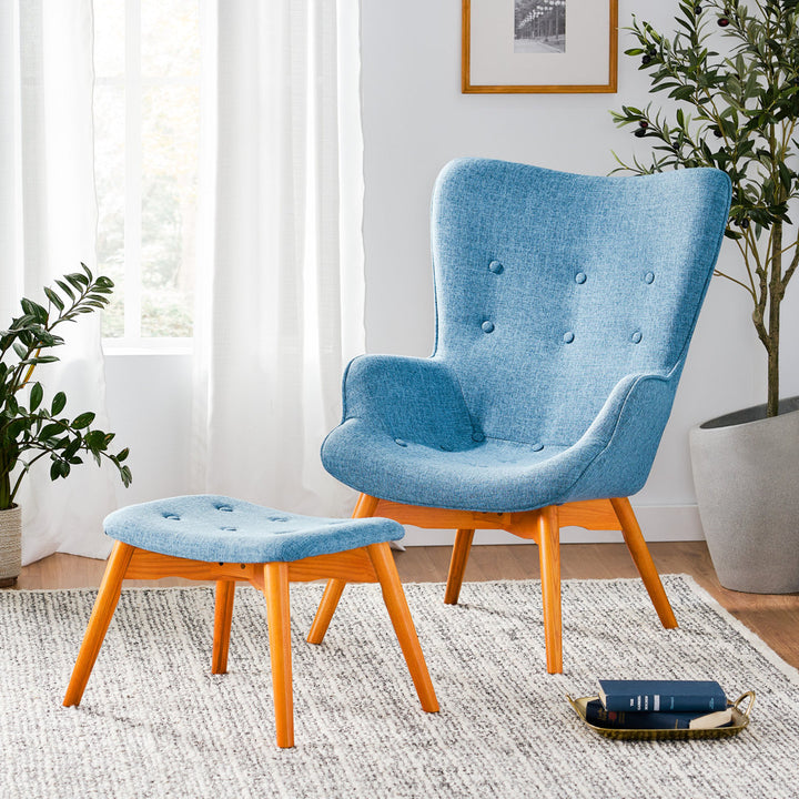 Dayon 68.58Cm Wide Tufted Polyester Lounge Chair and Ottoman George Oliver Fabric: Muted Blue  Polyester Blend