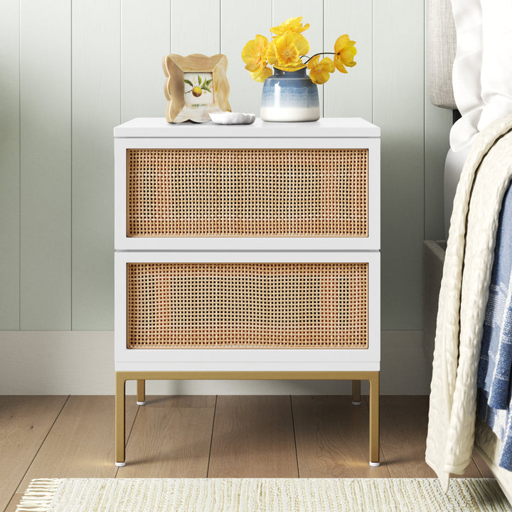 Prudhoe 2 Drawer Solid Wood Nightstand Sand & Stable™ Color: Gold/White