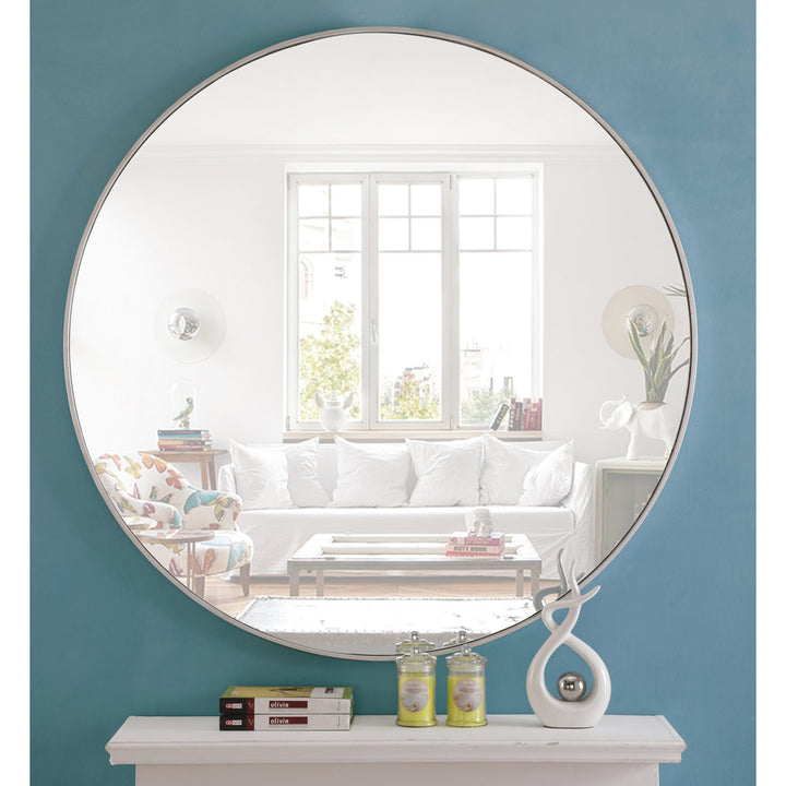 Sabine Metal Round Wall Mirror RE/FINE™ Size: 36" x 36" Finish: Silver