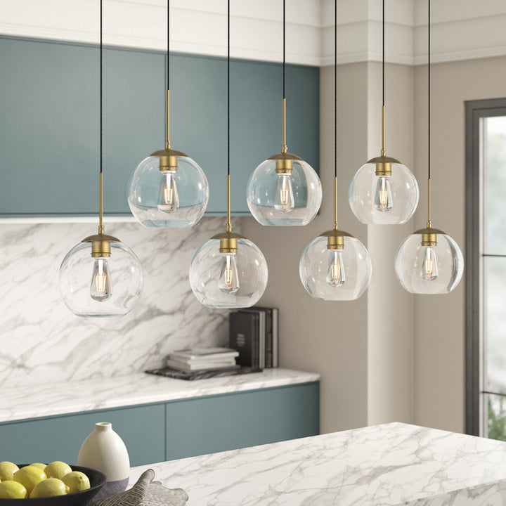 Jerricha 7 - Light Cluster Globe Pendant George Oliver Shade Color/Pattern: Clear Finish: Brass