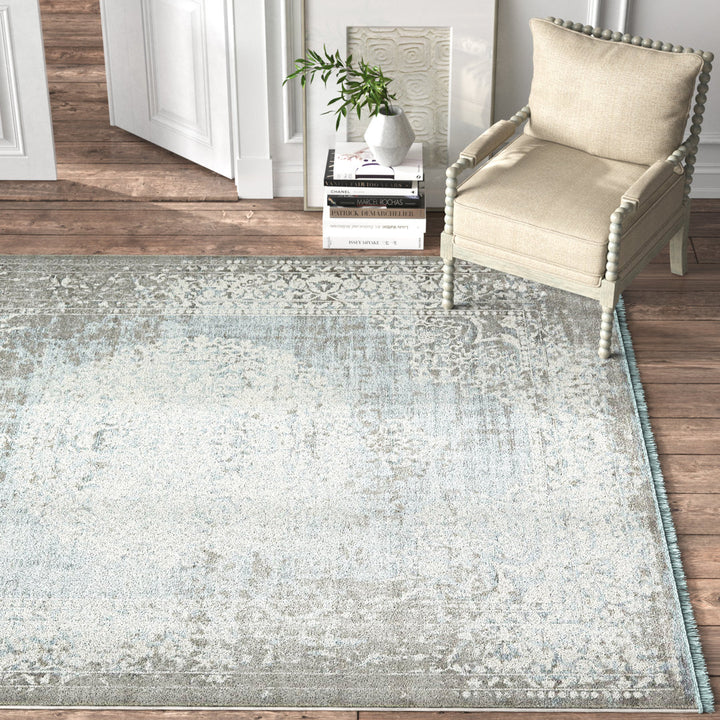 Teadora Gray/Light Blue/Ivory Area Rug Bungalow Rose Rug Size: Rectangle 4'1" x 6'1"