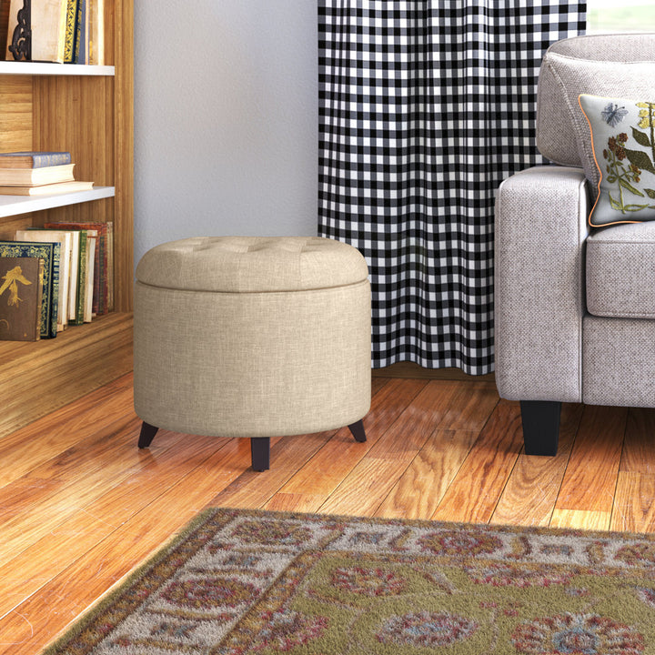 Avers 19.75" Wide Tufted Round Storage Ottoman Andover Mills™ Fabric: Tan Fabric