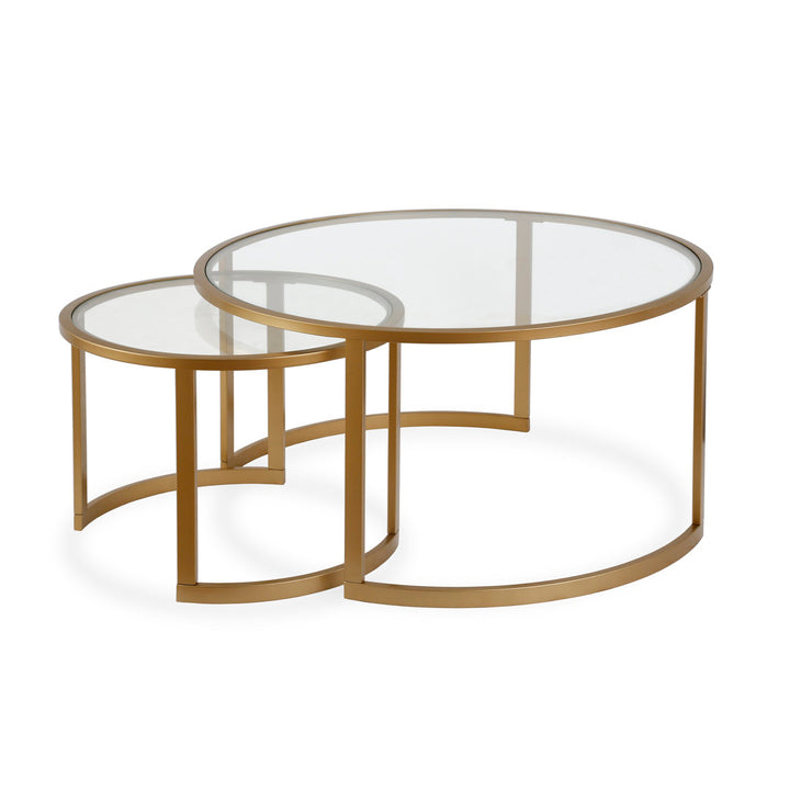 Kahoka 36" Glass And Steel Round Nested Coffee Tables Willa Arlo™ Interiors Table Base Color: Brass