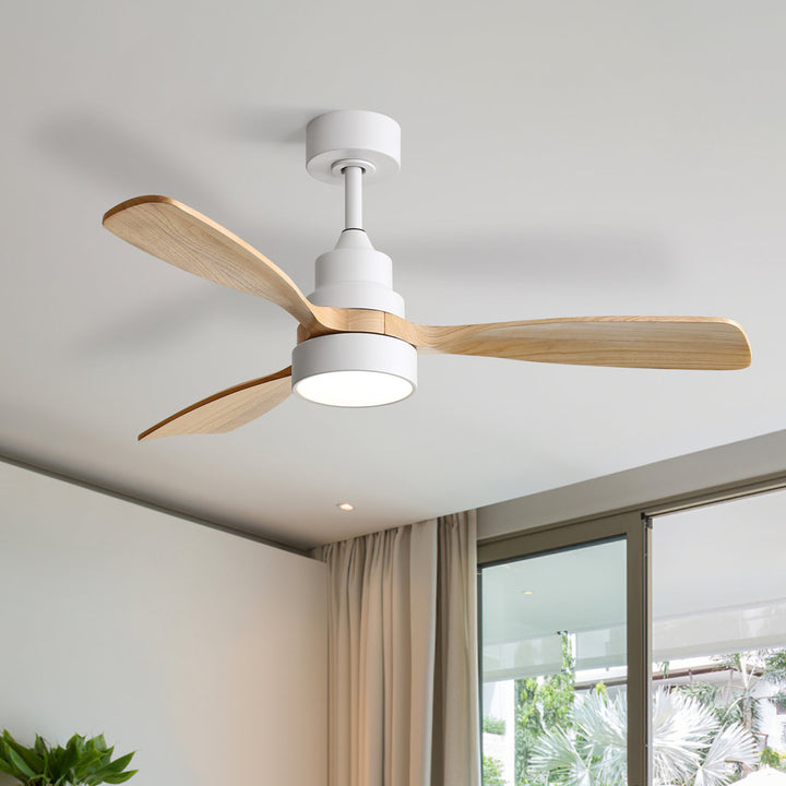 48" Nicola 3 - Blade Matte White Modern Ceiling Fan with Remote Control and Light Kit George Oliver Finish: White with Burlywood Blades