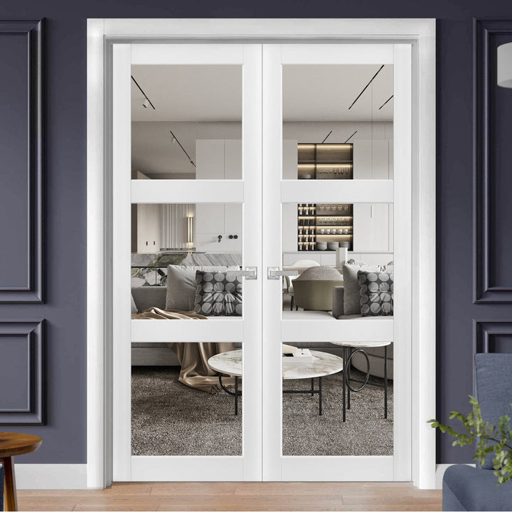 Interior Lucia Clear Glass Wood French White Doors SARTODOORS Size: 64" x 96"