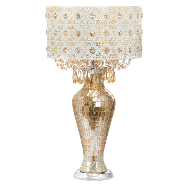 Wedgeworth 25"H Jeweled Metal and Mosaic Base Table Lamp with Cascading Crystals Willa Arlo™ Interiors