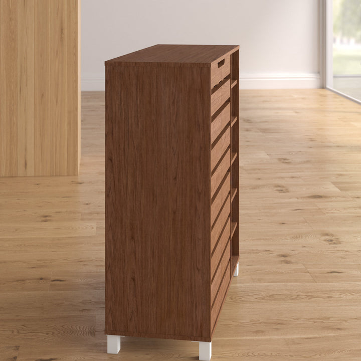 Shirley Modern and Contemporary 2 Door Wood 18 Pair Shoe Cabinet with Open Shelves Ebern Designs