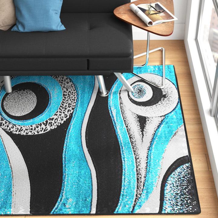 Mccampbell Abstract Turquoise/Gray/Black Area Rug Ivy Bronx Rug Size: Rectangle 8' x 11'