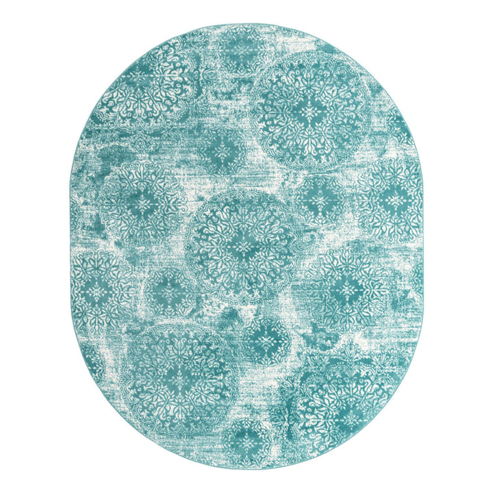 Coblitz Damask Turquoise Area Rug Dakota Fields Rug Size: Oval 7'10" x 10'