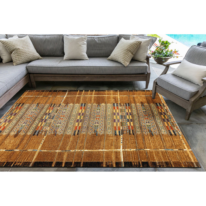 Augustus Southwestern Flatweave Gold Indoor/Outdoor Area Rug Mistana™ Rug Size: Rectangle 7'10" x 9'10"