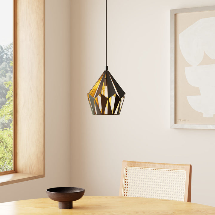Hendry 1 - Light Single Geometric Pendant AllModern Size: 82.68" H x 7.25" W x 7.25" D Finish: Black/Gold Leaf