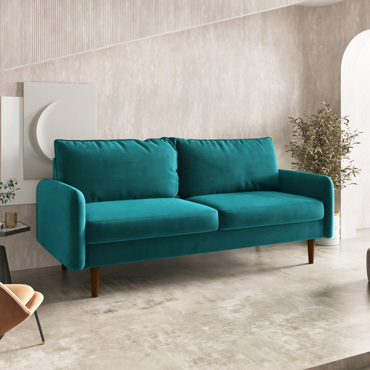 Anacapa 70" Velvet Round Arm Sofa Corrigan Studio® Fabric: Teal Blue Velvet