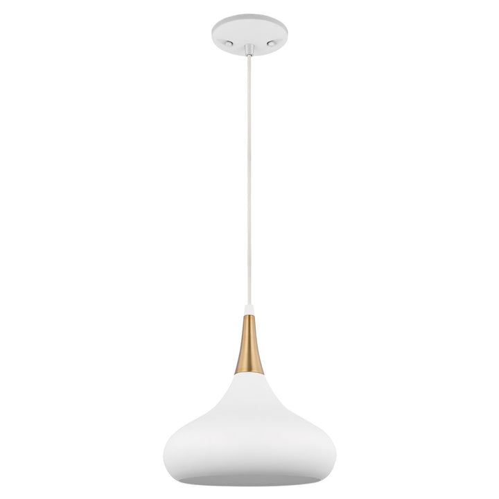 Braylon 1 - Light Single Teardrop Pendant Mercury Row® Size: 10" H x 10" W x 10" D Finish: Matte White/Burnished Brass