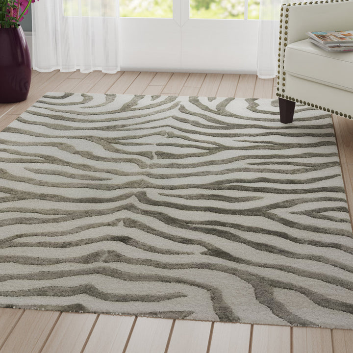 Fathima Animal Print Hand Tufted Wool Gray Area Rug Mercer41 Rug Size: Rectangle 7'6" x 9'6"