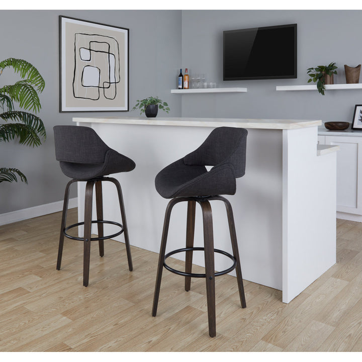 Lakyia Upholstered Bar & Counter Stool with Round Footrest George Oliver Upholstery: Charcoal, Seat Height: Bar Stool (30" Seat Height)