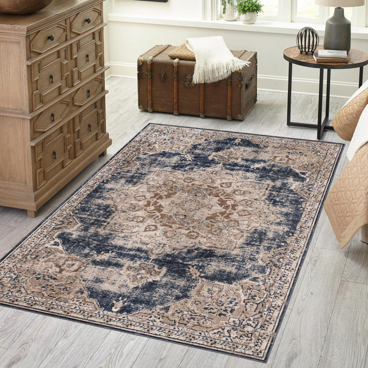 Arloa Oriental Beige/Navy Blue Area Rug Lark Manor™ Rug Size: Rectangle 7'10" x 11'