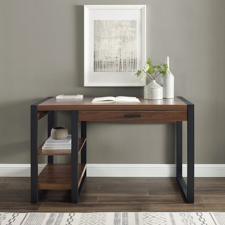 Aalyssa 1-Drawer Desk with USB Port Wade Logan® Color (Top/Frame): Dark Walnut/Black