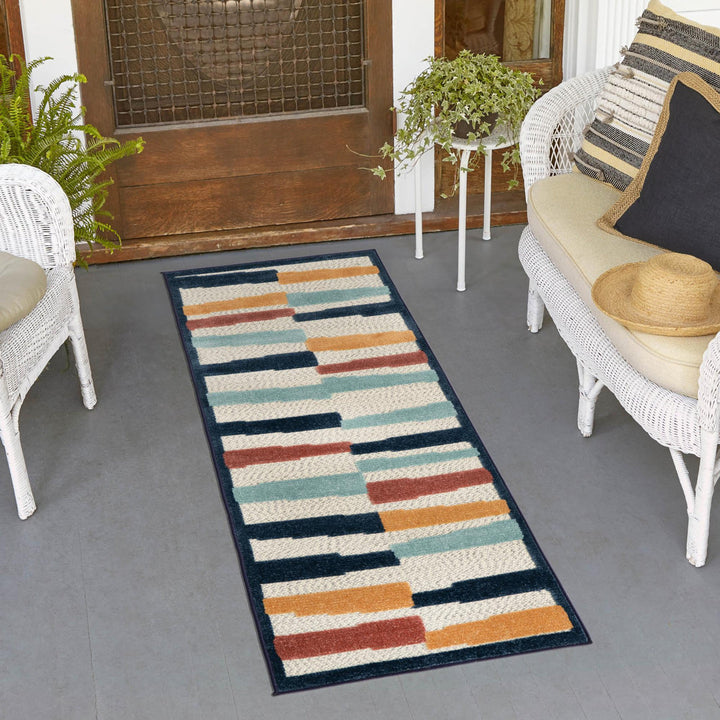 Berberia Striped Indoor / Outdoor Area Rug in Blue/Orange/Red Beachcrest Home™ Rug Size: Runner 2' x 10'