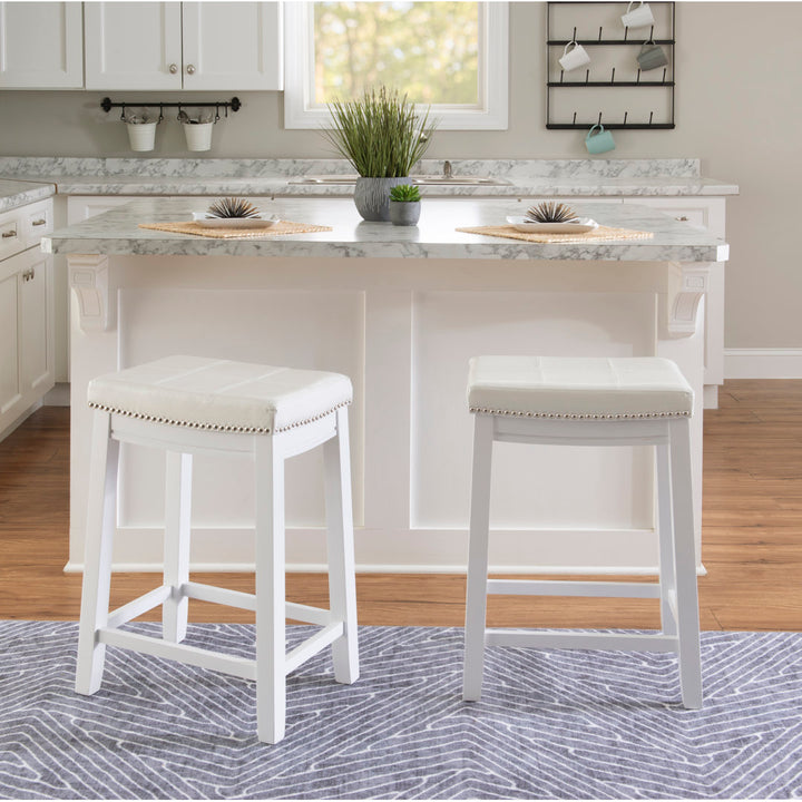 Arlyce Counter & Bar Solid Wood Backless Stool with Upholstered Seat Lark Manor™ Seat Height: Counter Stool (26.5" Seat Height)