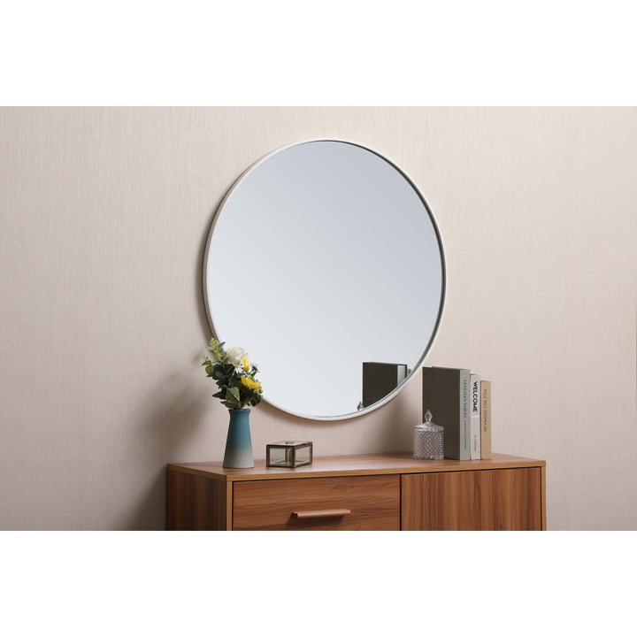Sabine Metal Round Wall Mirror RE/FINE™ Size: 39" x 39" Finish: White