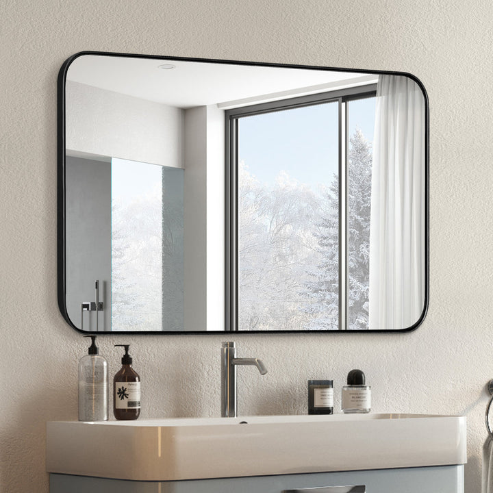 Markhai Modern Accent Mirror Orren Ellis Size: 36" x 24" Finish: Matte Black