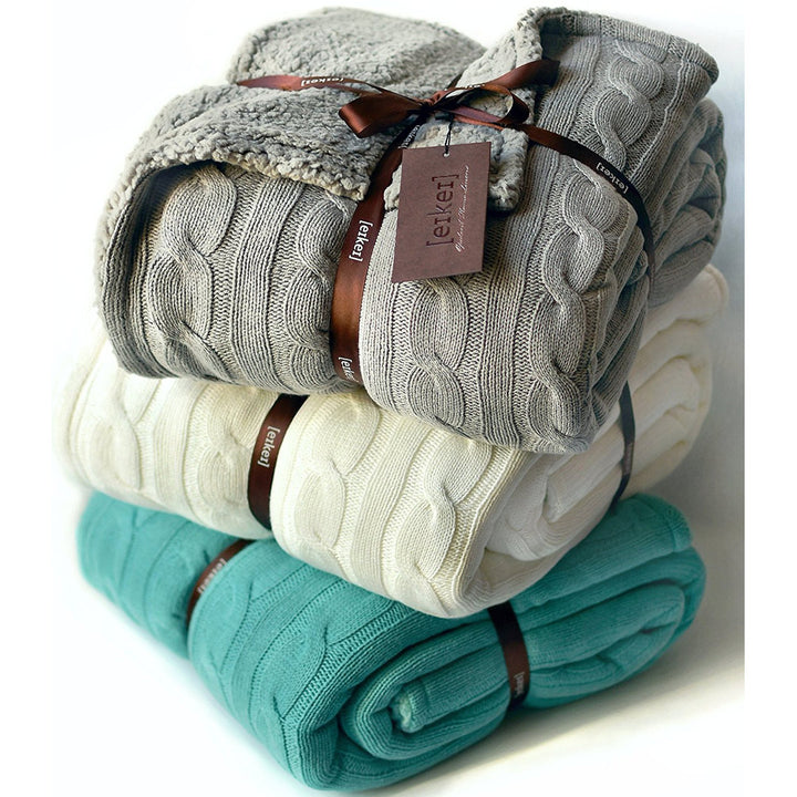 Cable Knit Sherpa Oversized Faux Sheepskin Lined Cozy Throw Sweety Pie Inc