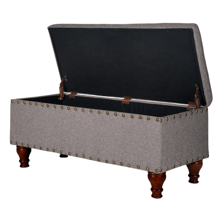 Collantes Upholstered Storage Bench Alcott Hill® Upholstery: Grey/Brushed Brass Nailhead