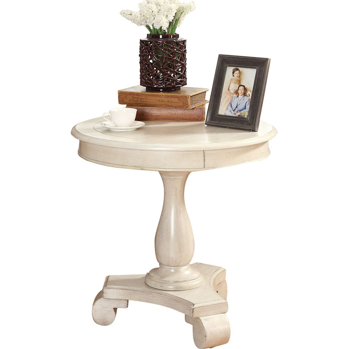 Annable Pedestal End Table Fleur De Lis Living Color: White
