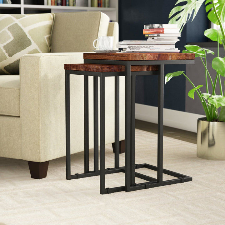 Eastville C Table Nesting Tables Steelside™ Color: Black/Mahogany Brown