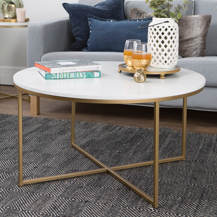 Wasser Cross Legs Coffee Table Mistana™ Table Top Color: White, Table Base Color: Gold