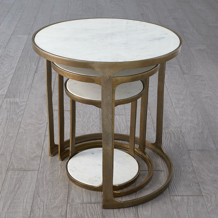 3 Piece Marble Top Nesting Table Set-Brass Global Views