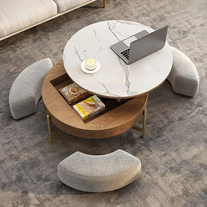 Espedita Modern Round Lift-Top Coffee Table Set with Storage & 3 Ottomans, Pre-Assembly Loon Peak®