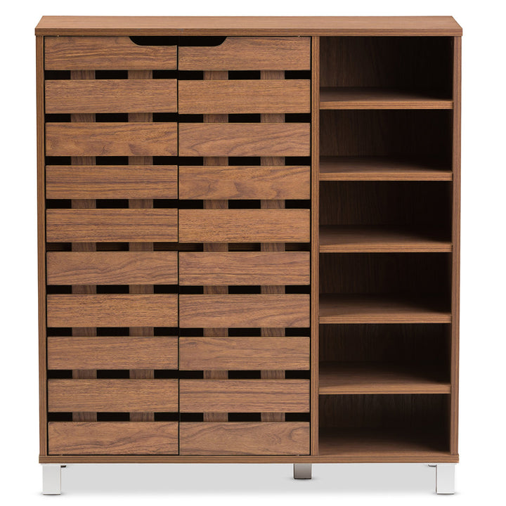 Shirley Modern and Contemporary 2 Door Wood 18 Pair Shoe Cabinet with Open Shelves Ebern Designs