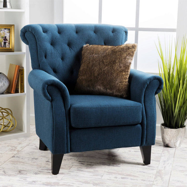 Losoto 91.44cm Wide Tufted Polyester Armchair Alcott Hill® Fabric: Navy Blue Fabric