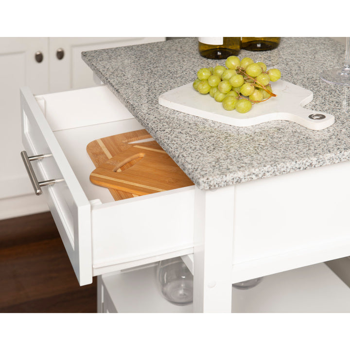 Sariol Granite Top Wood Kitchen Cart with Storage Ebern Designs Base Finish: White