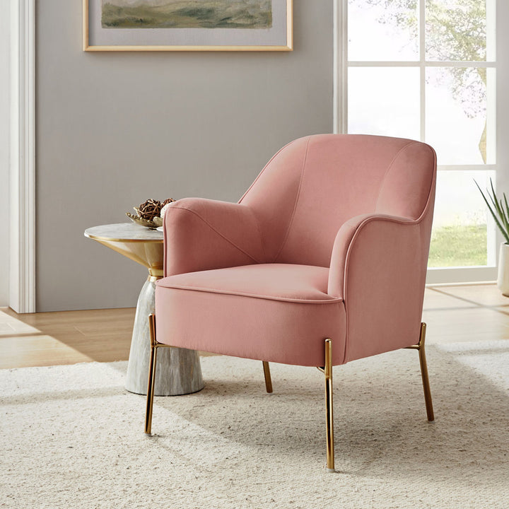 Cleo 26" Wide Contemporary Chair with Recessed Arms Etta Avenue™ Fabric: Pink Velvet