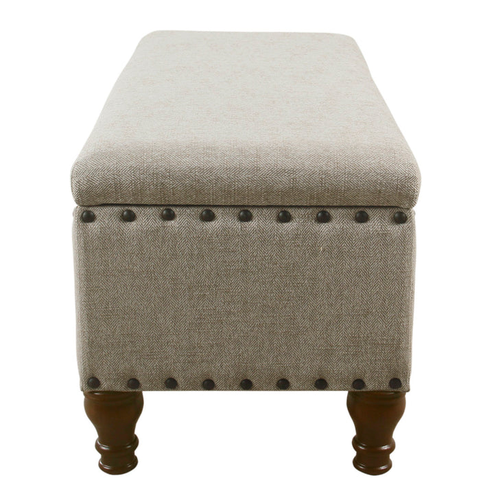 Collantes Upholstered Storage Bench Alcott Hill® Upholstery: Taupe/Mottled Brown Nailhead
