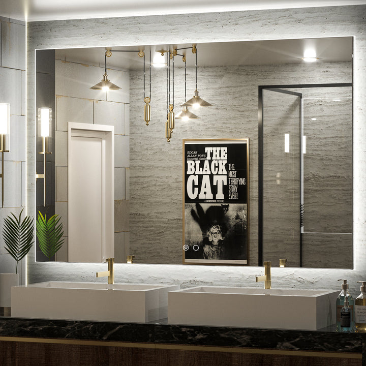 Adorna LED Backlit Frameless Lighted Bathroom Vanity Mirror Wall Mirror Dimmable Anti Fog Orren Ellis Size: 36" x 55"