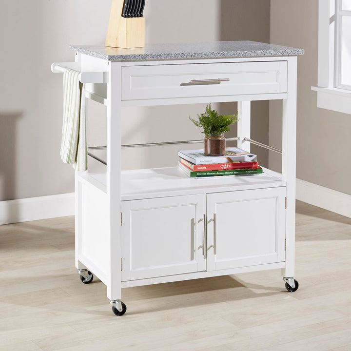 Ager Granite Top Kitchen Cart With Storage Space Latitude Run® Base Finish: White
