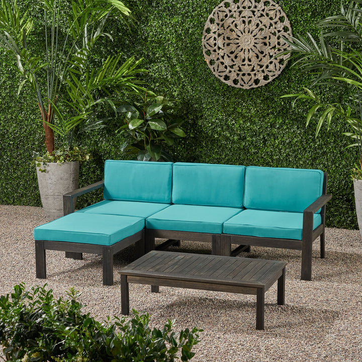 Farlay 5 Piece Sectional Seating Group Latitude Run® Frame Color / Cushion Color: Dark Gray Frame / Teal Cushion