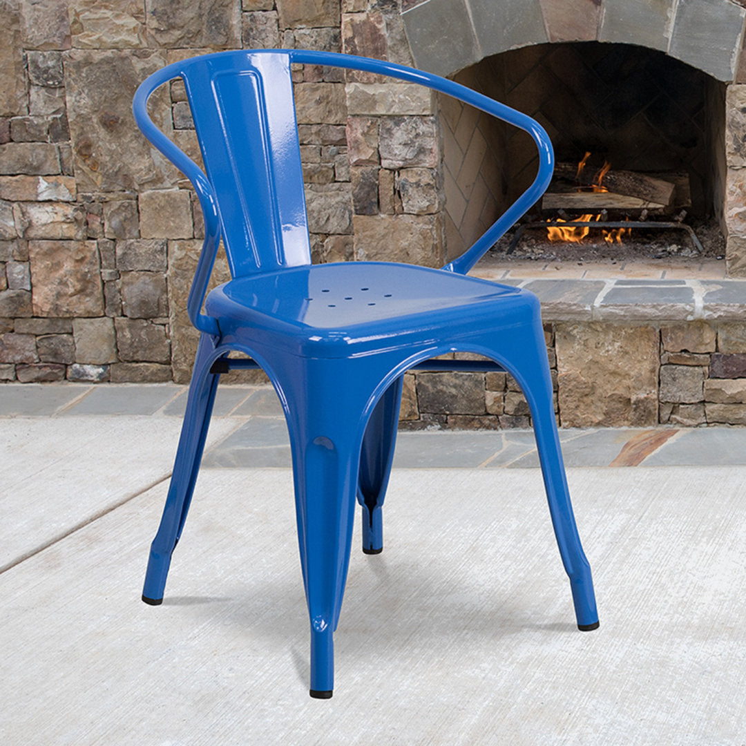 Hucheson Metal Indoor-Outdoor Chair with Arms Flash Furniture Seat Finish: Blue